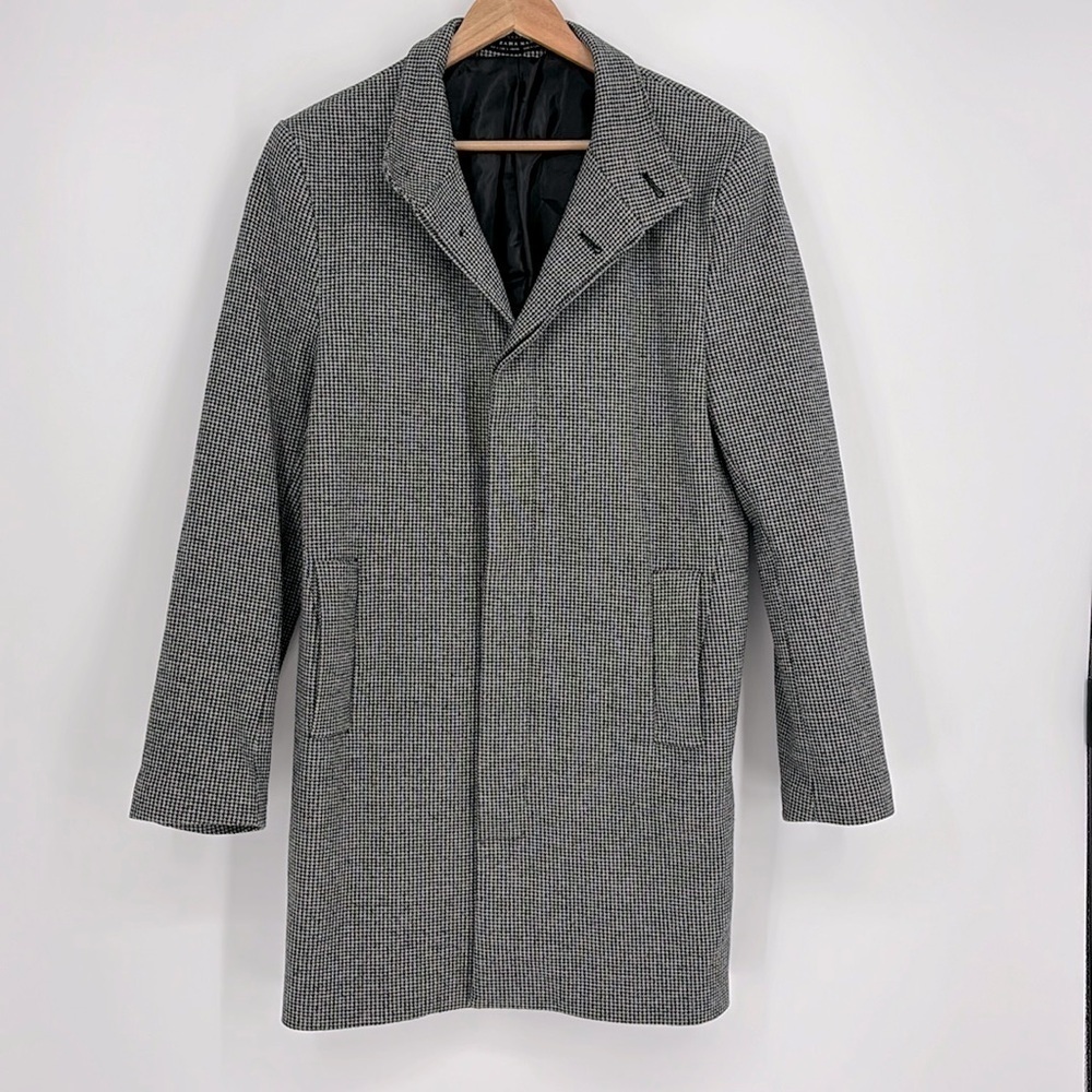 Zara Man Houndstooth Button Front Pea Coat Men’s Size Large